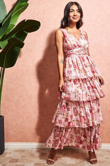 MULTI LAYERED CHIFFON MAXI DRESS Goddiva
